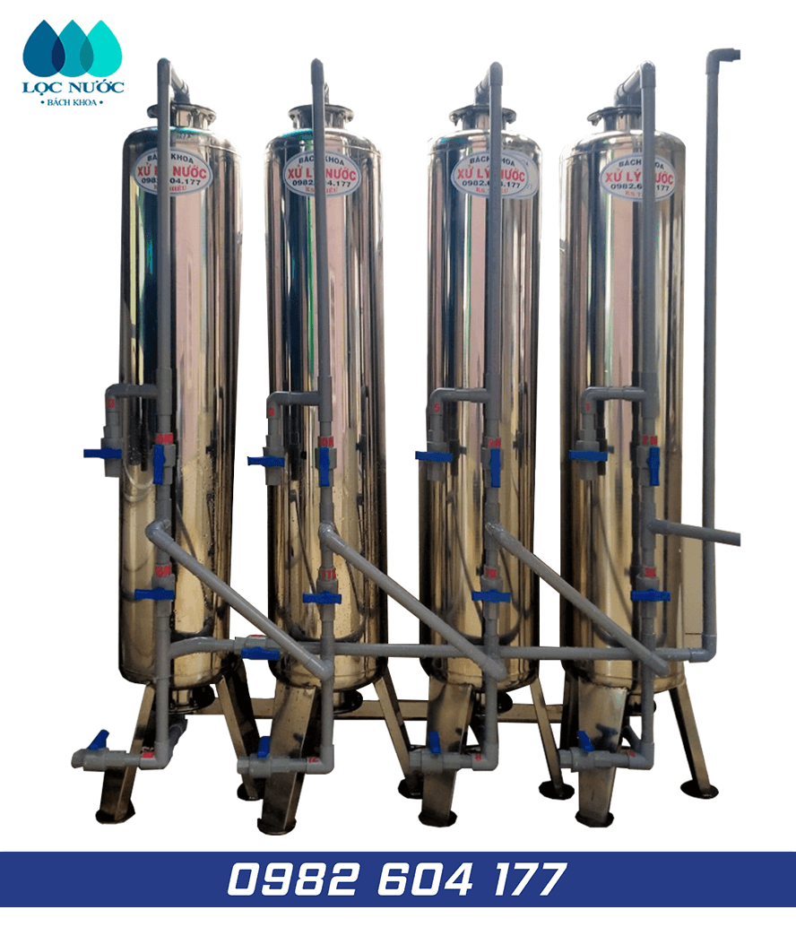 Lọc nước phèn cho nhà máy xí nghiệp với 04 cột lọc inox 304 cao cấp -BK012